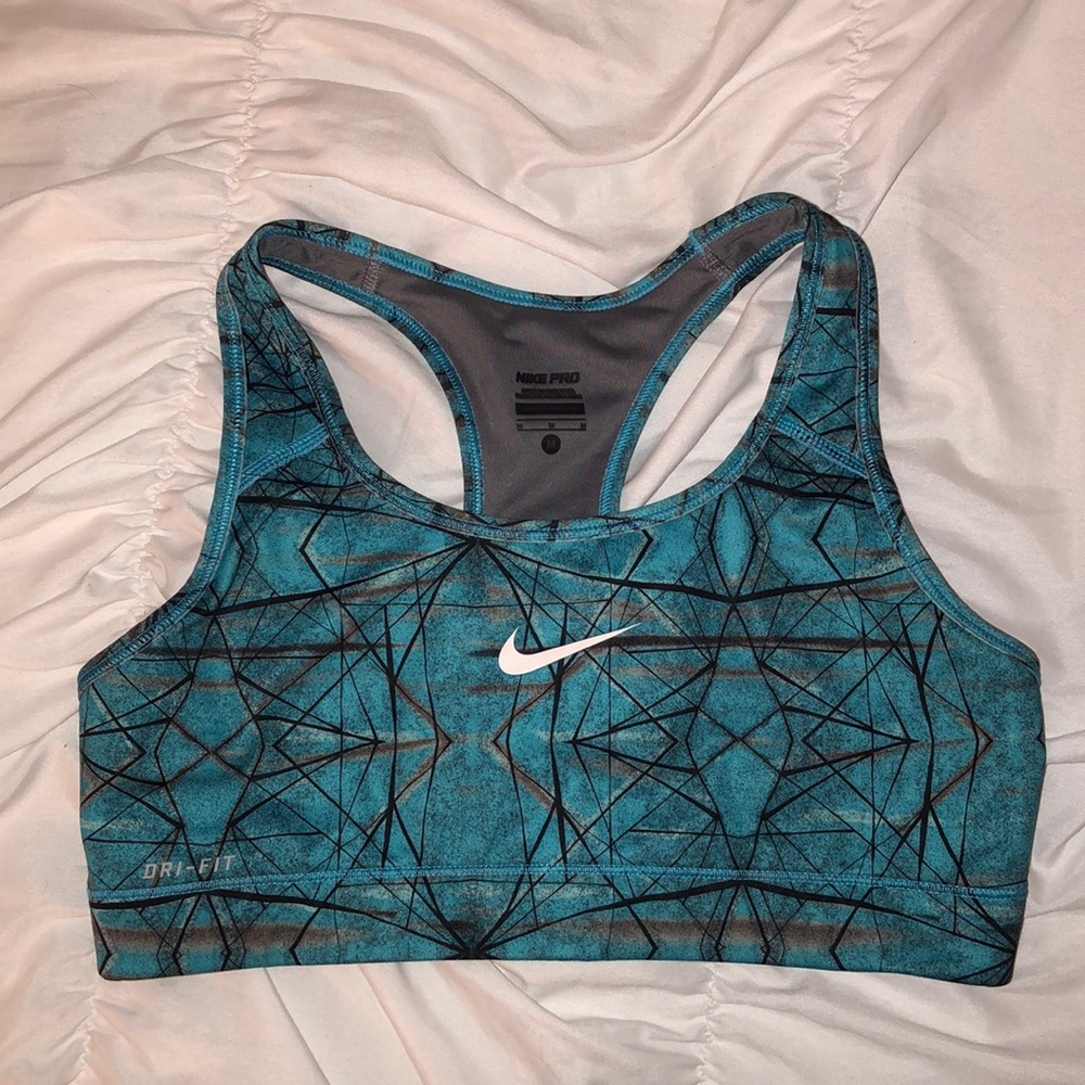 Teal and Grey Abstract Patterned Nike Sports Bra